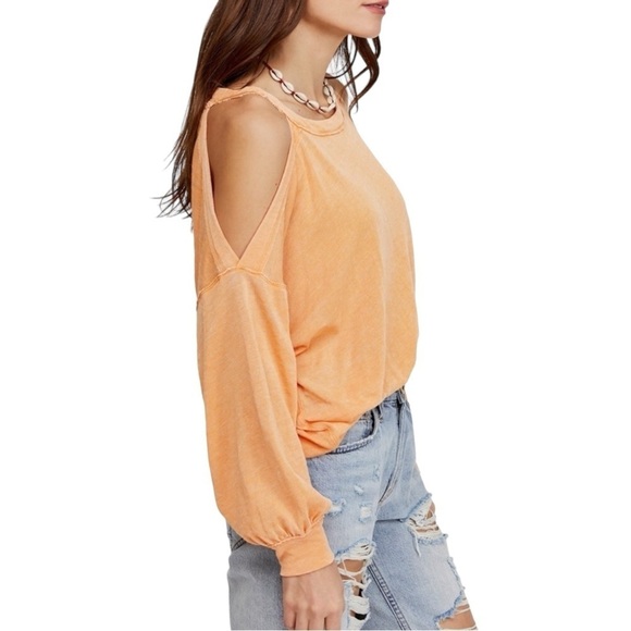 Free People Chill Out Cold Shoulder Tee Top in Tangerine Orange Slouchy Summer S - Picture 5 of 15